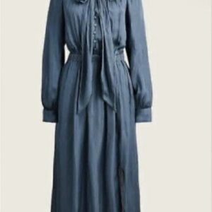 J. Crew Long Sleeve Featherweight Satin Tie Neck Dress Size L